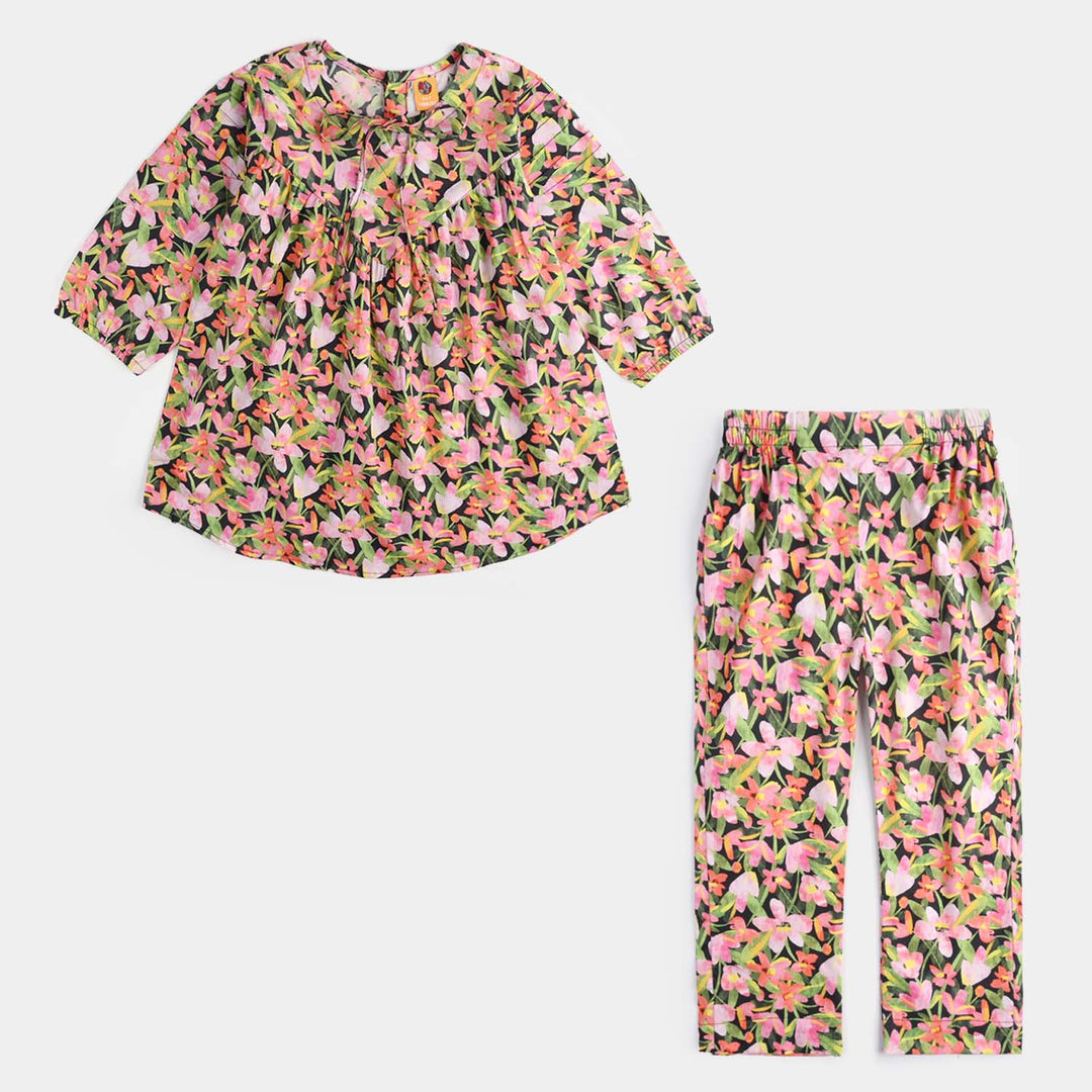 Girls Cotton Poplin Printed 2Pcs Black Beauty-Multi