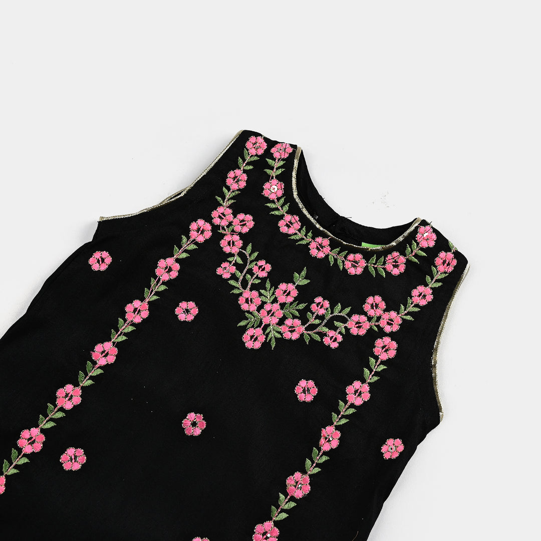 Infant Girls Raw Silk Fancy 2Pcs Little Beauty-BLACK