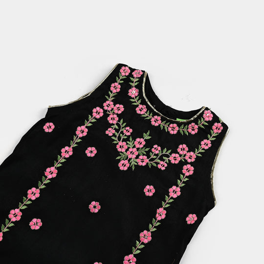 Infant Girls Raw Silk Fancy 2Pcs Little Beauty-BLACK