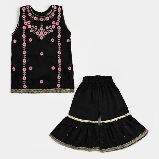 Infant Girls Raw Silk Fancy 2Pcs Little Beauty-BLACK