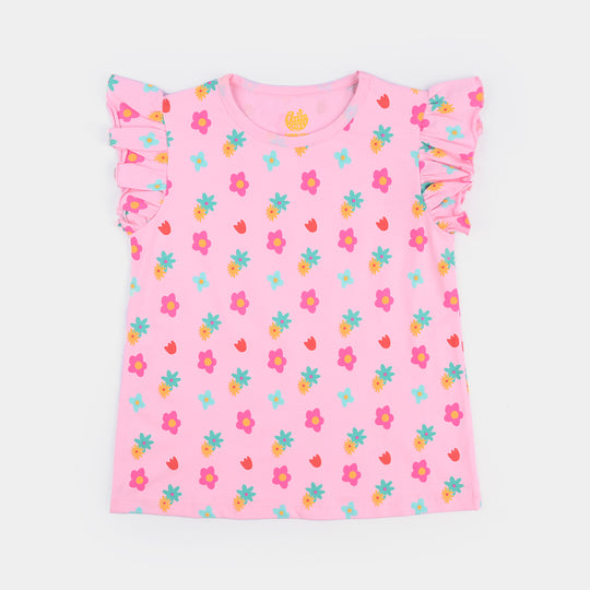 Girls Lycra jersey T-Shirt Flowers-Mosaic Blue
