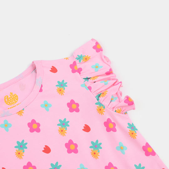 Girls Lycra jersey T-Shirt Flowers-Mosaic Blue