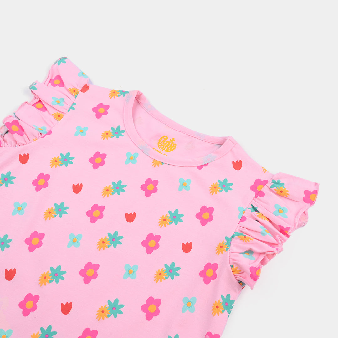 Girls Lycra jersey T-Shirt Flowers-Mosaic Blue