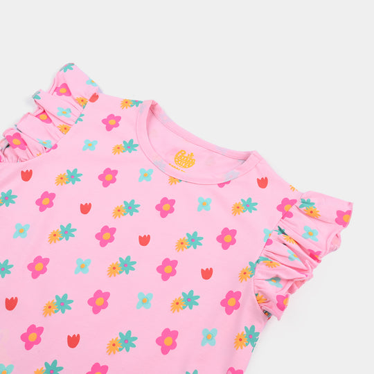 Girls Lycra jersey T-Shirt Flowers-Mosaic Blue