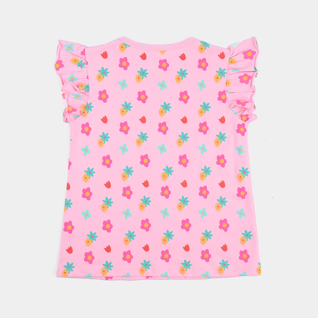 Girls Lycra jersey T-Shirt Flowers-Mosaic Blue