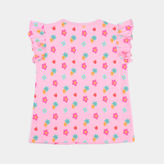 Girls Lycra jersey T-Shirt Flowers-Mosaic Blue