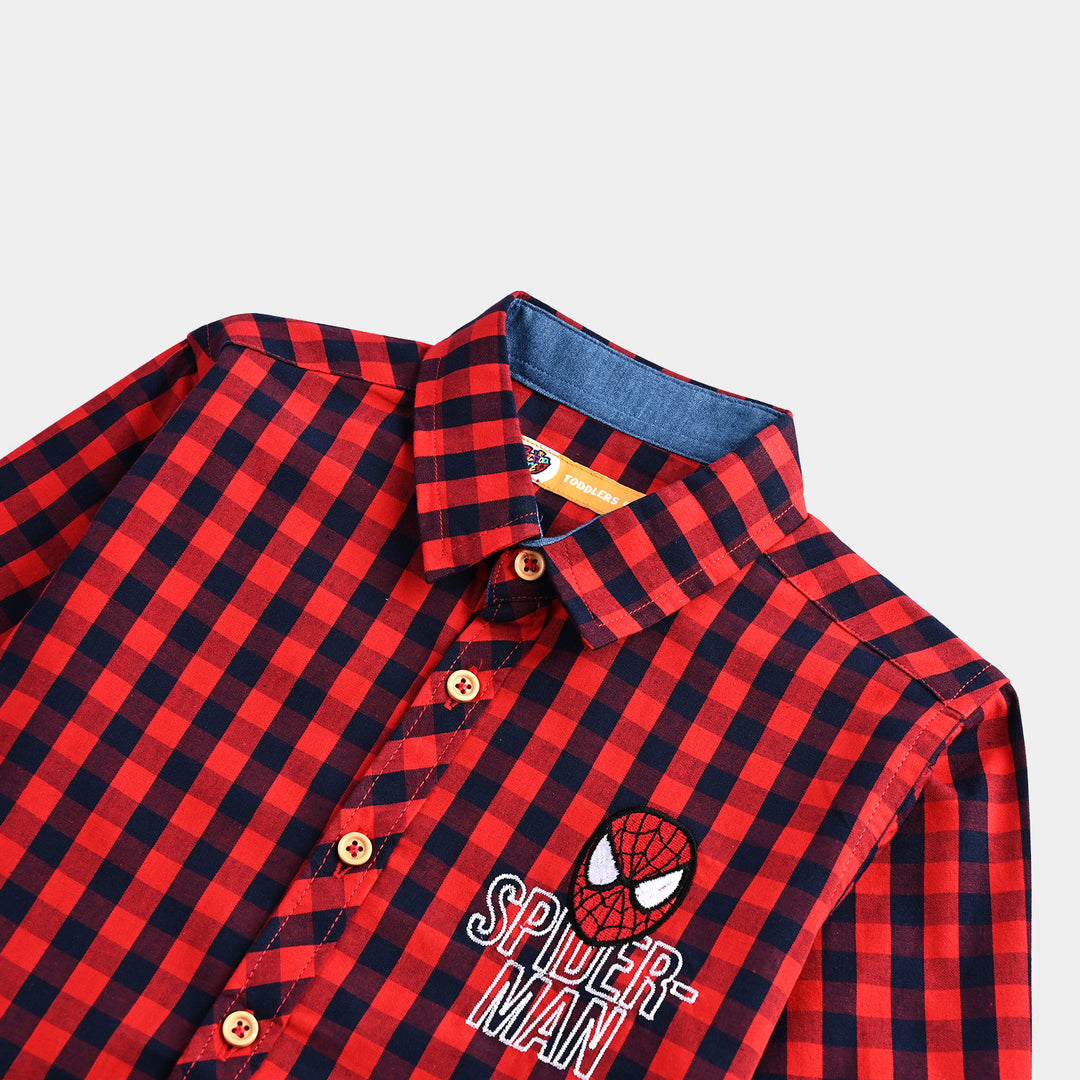 Boys Yarn Dyed Casual Shirt-RED