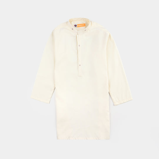 Boys Poly Viscose Embroidered Kurta (Contrast EMB)-Cream