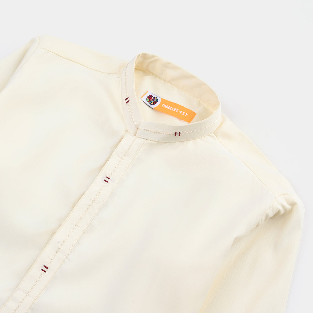 Boys Poly Viscose Embroidered Kurta (Contrast EMB)-Cream