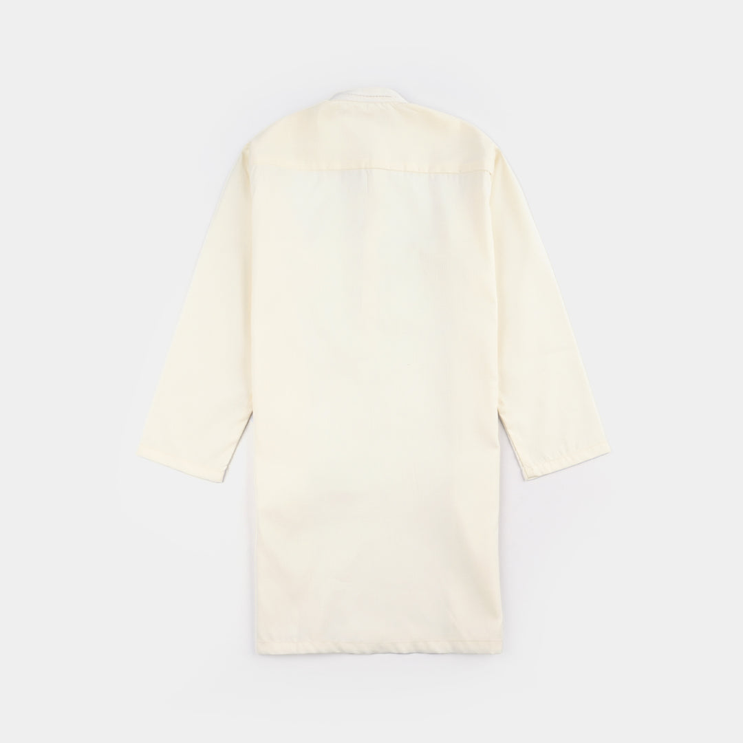 Boys Poly Viscose Embroidered Kurta (Contrast EMB)-Cream