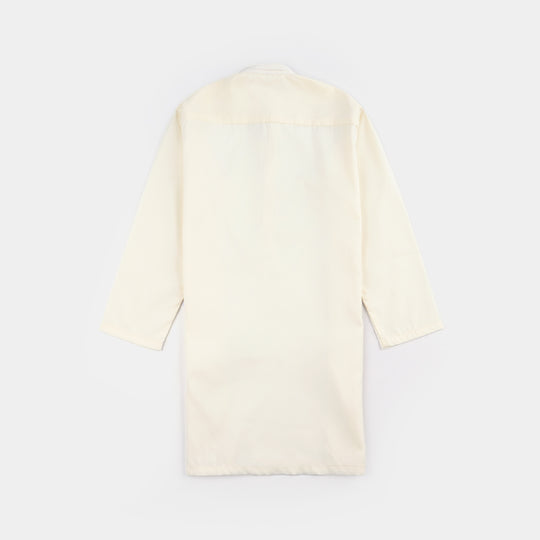 Boys Poly Viscose Embroidered Kurta (Contrast EMB)-Cream