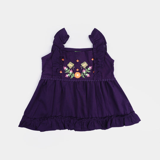 Infant Girls Cotton Emb Kurti Little Frill-Purple