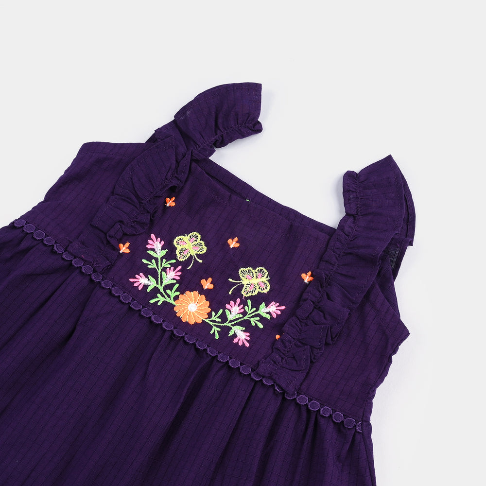 Infant Girls Cotton Emb Kurti Little Frill-Purple