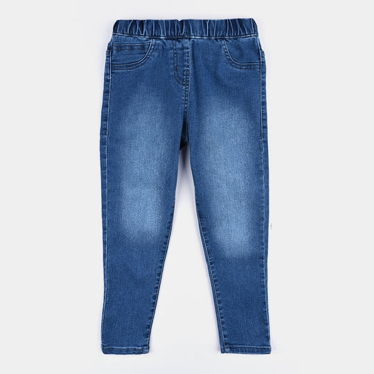 Girls Denim Stretch Jeggings Basic-Mid Blue