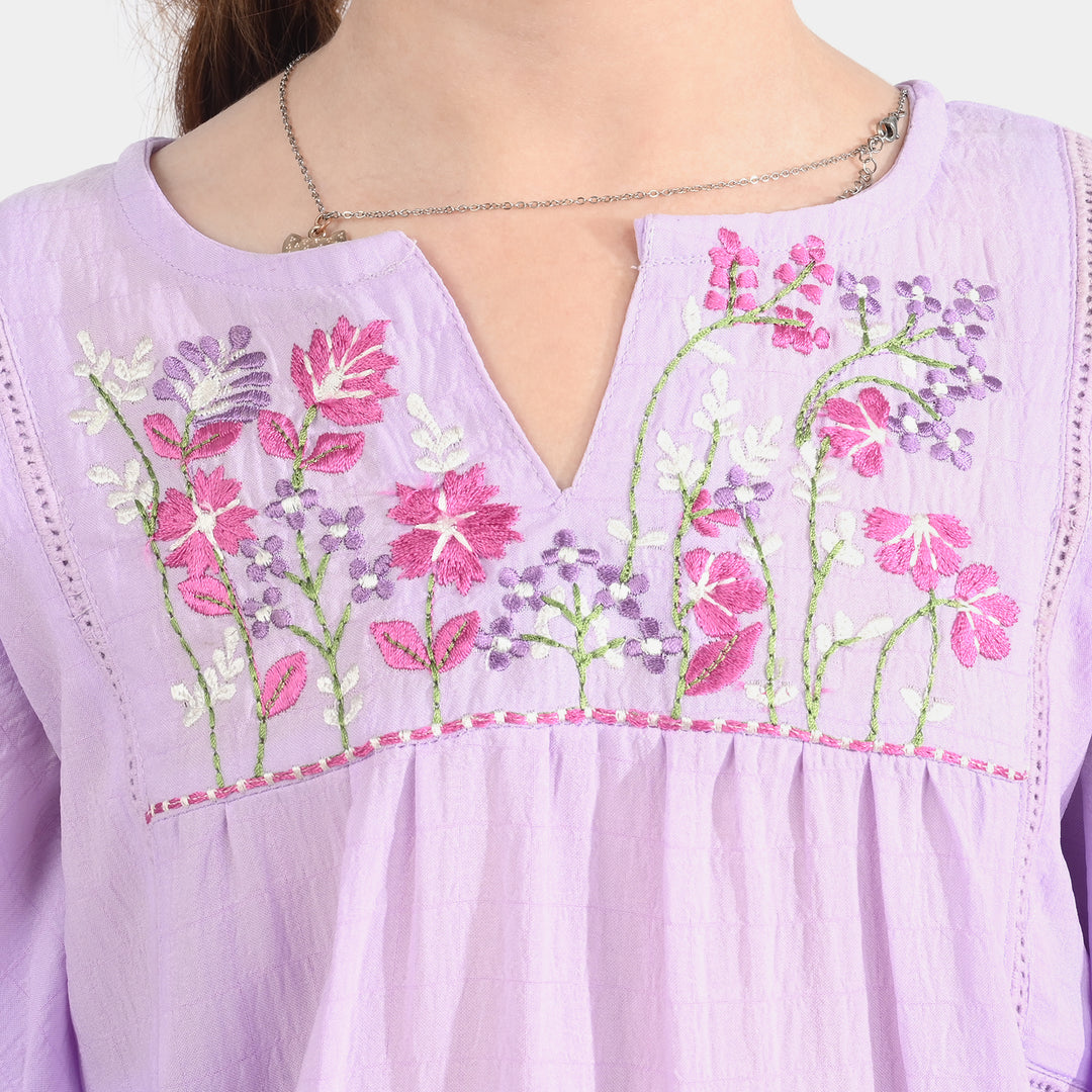 Girls Cotton Casual Frock Lily-Lilac