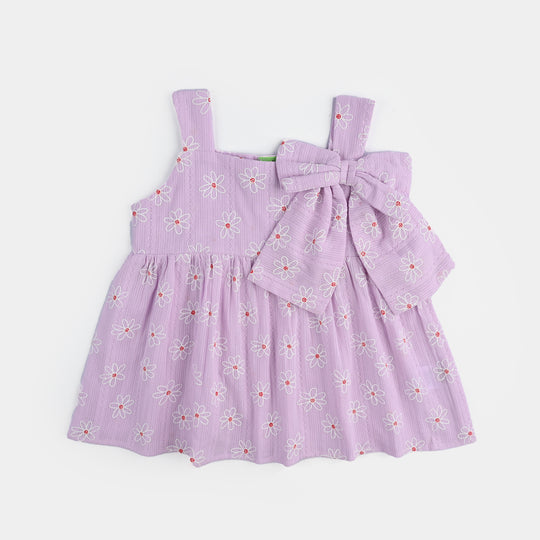 Infant Girls Cotton Casual Frock Lavender White Flowers