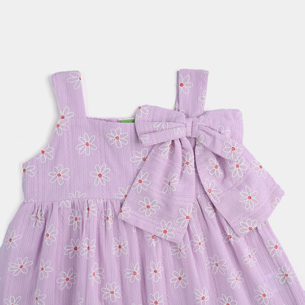 Infant Girls Cotton Casual Frock Lavender White Flowers