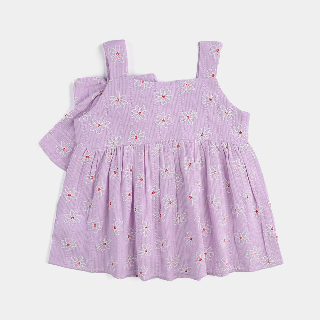 Infant Girls Cotton Casual Frock Lavender White Flowers