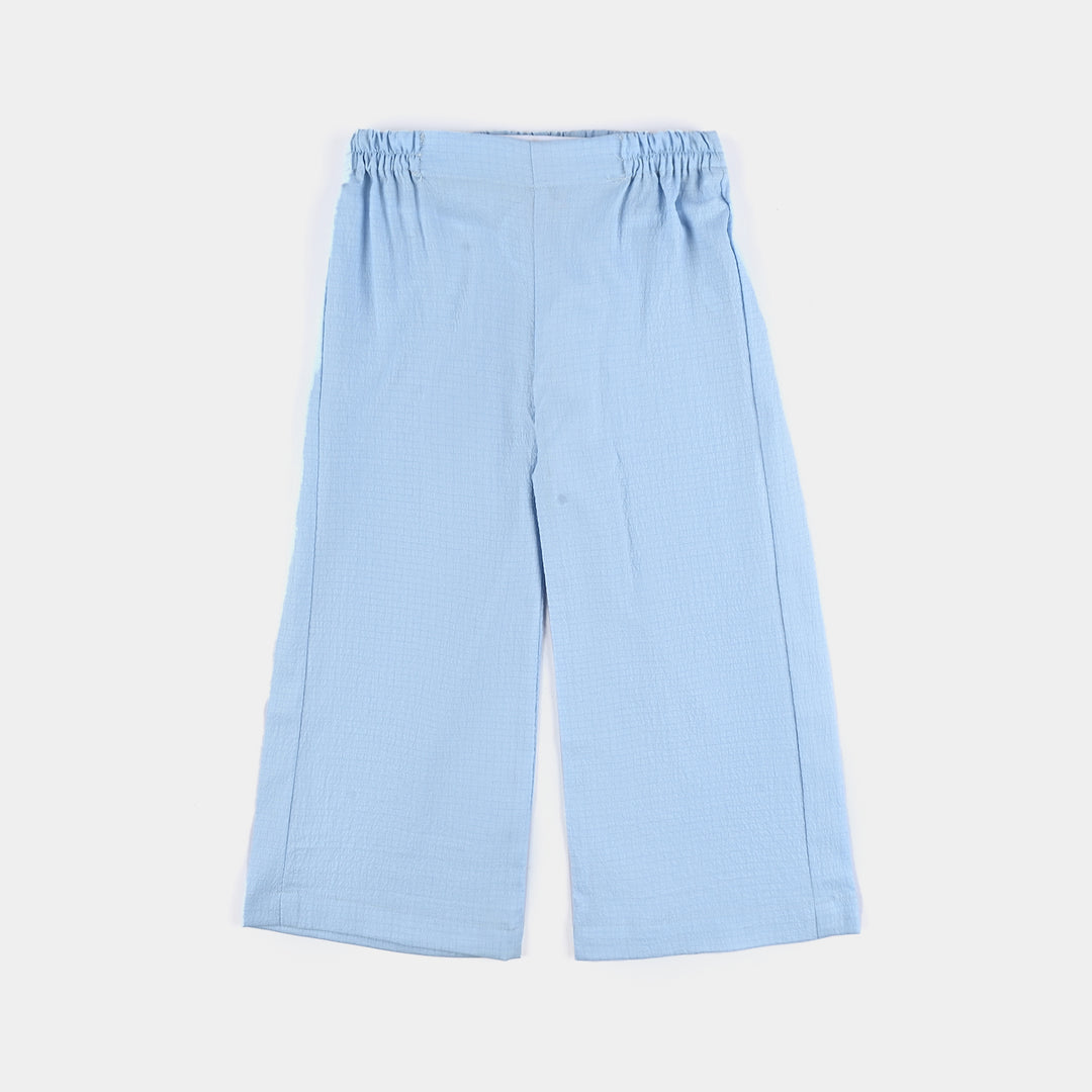 Girls Poly Crinkle Emb Co-Ord Set Frill Collor - Blue