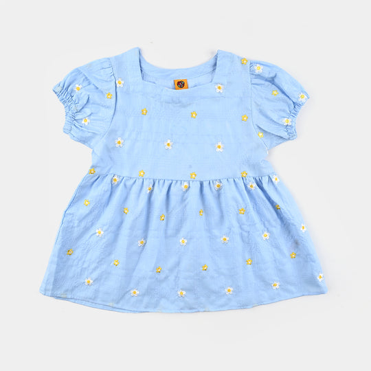 Girls Poly Crinkle Emb Top Bubble Up-Blue