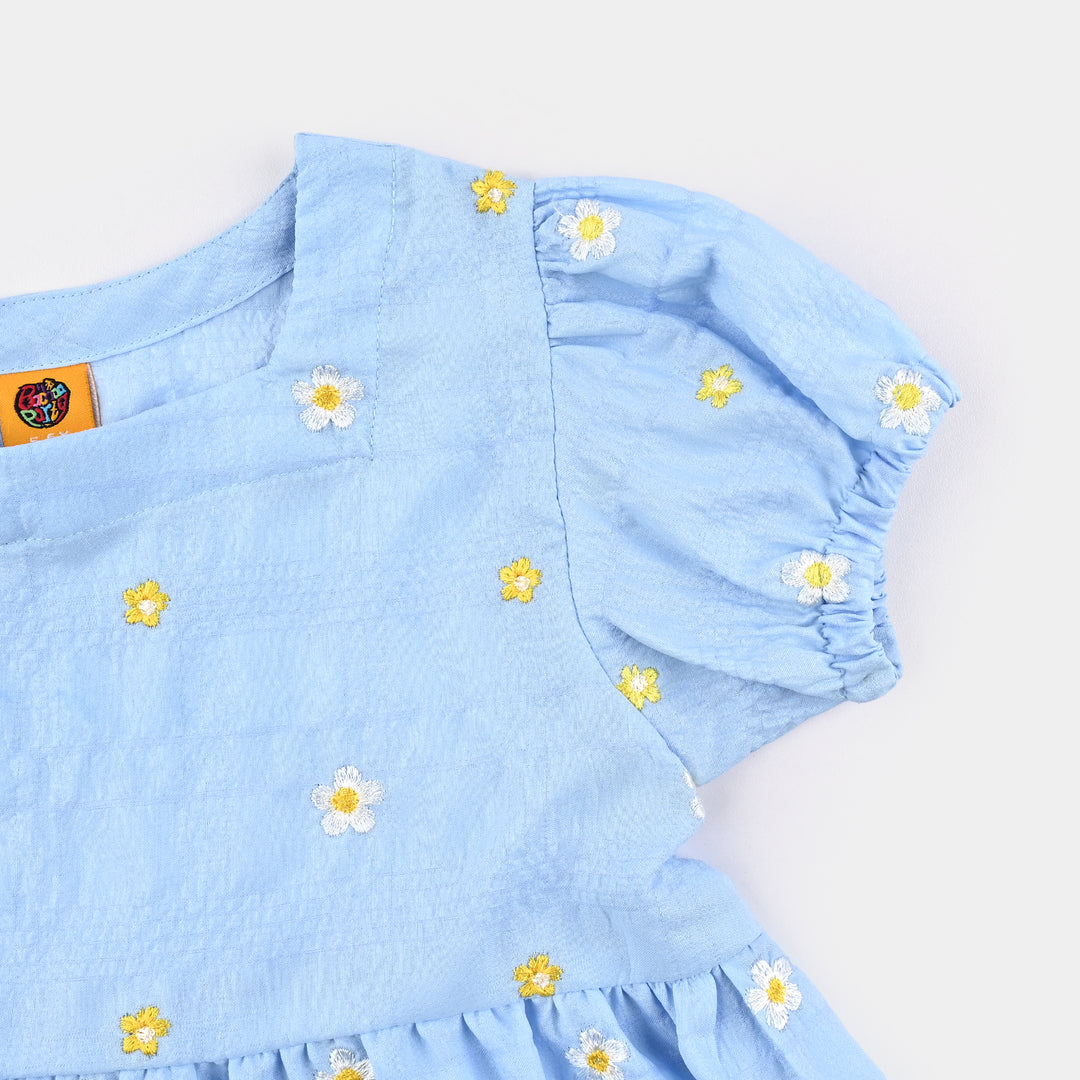Girls Poly Crinkle Emb Top Bubble Up-Blue