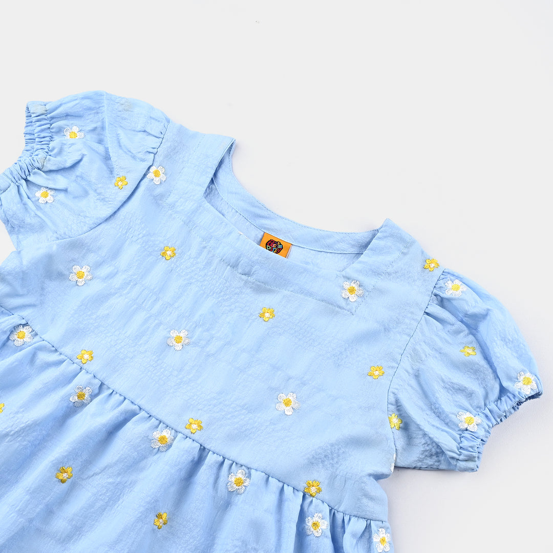 Girls Poly Crinkle Emb Top Bubble Up-Blue