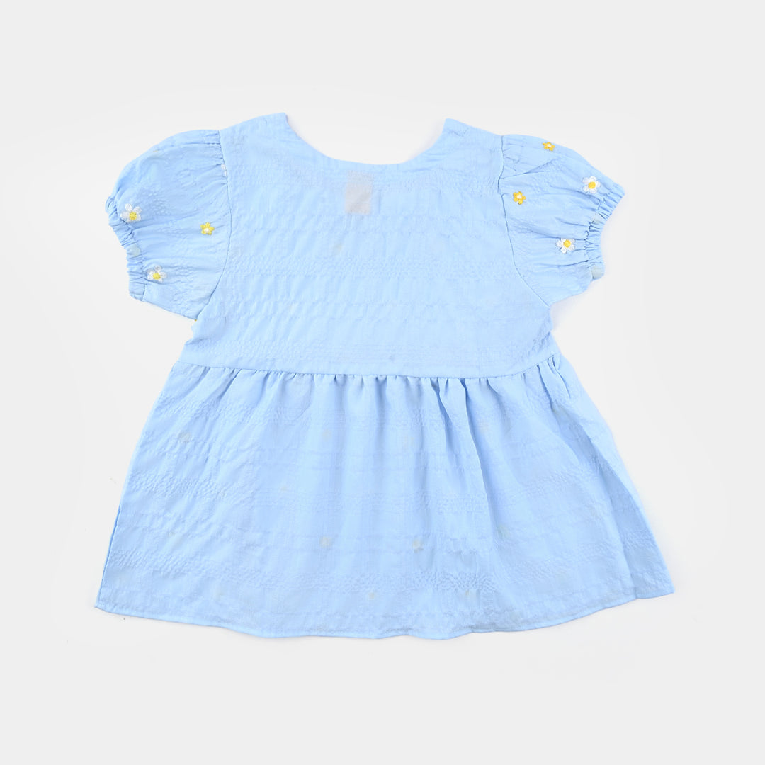 Girls Poly Crinkle Emb Top Bubble Up-Blue