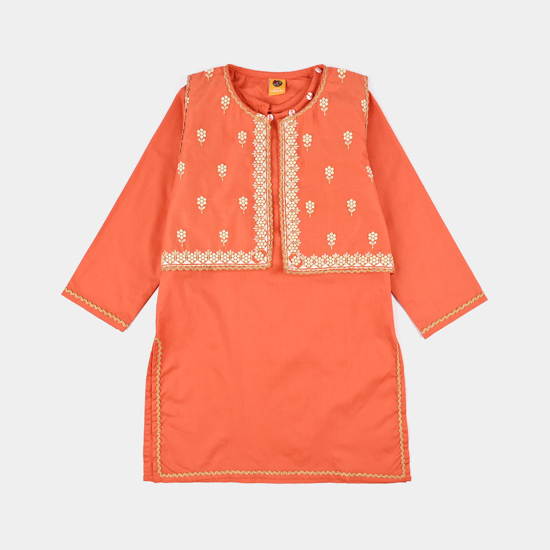 Girls Cotton Poplin Emb 3 Pcs Noir - ORANGE
