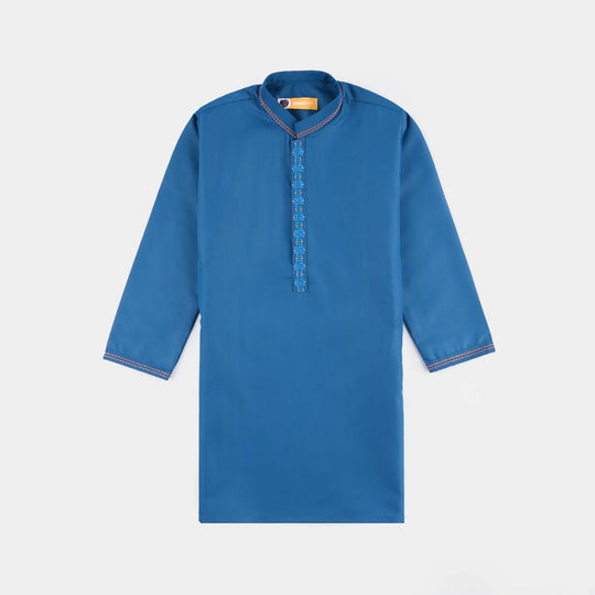 Boys Poly Viscose Embroidered Kurta (Funky)-T.Blue