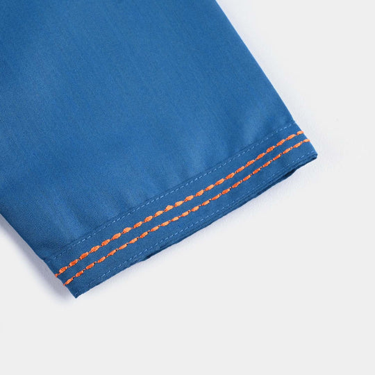 Boys Poly Viscose Embroidered Kurta (Funky)-T.Blue