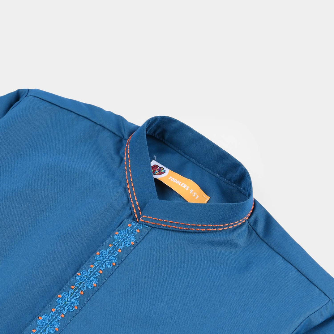 Boys Poly Viscose Embroidered Kurta (Funky)-T.Blue