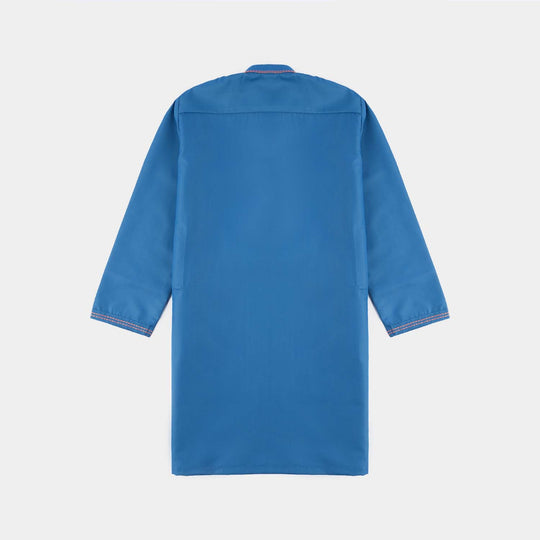 Boys Poly Viscose Embroidered Kurta (Funky)-T.Blue