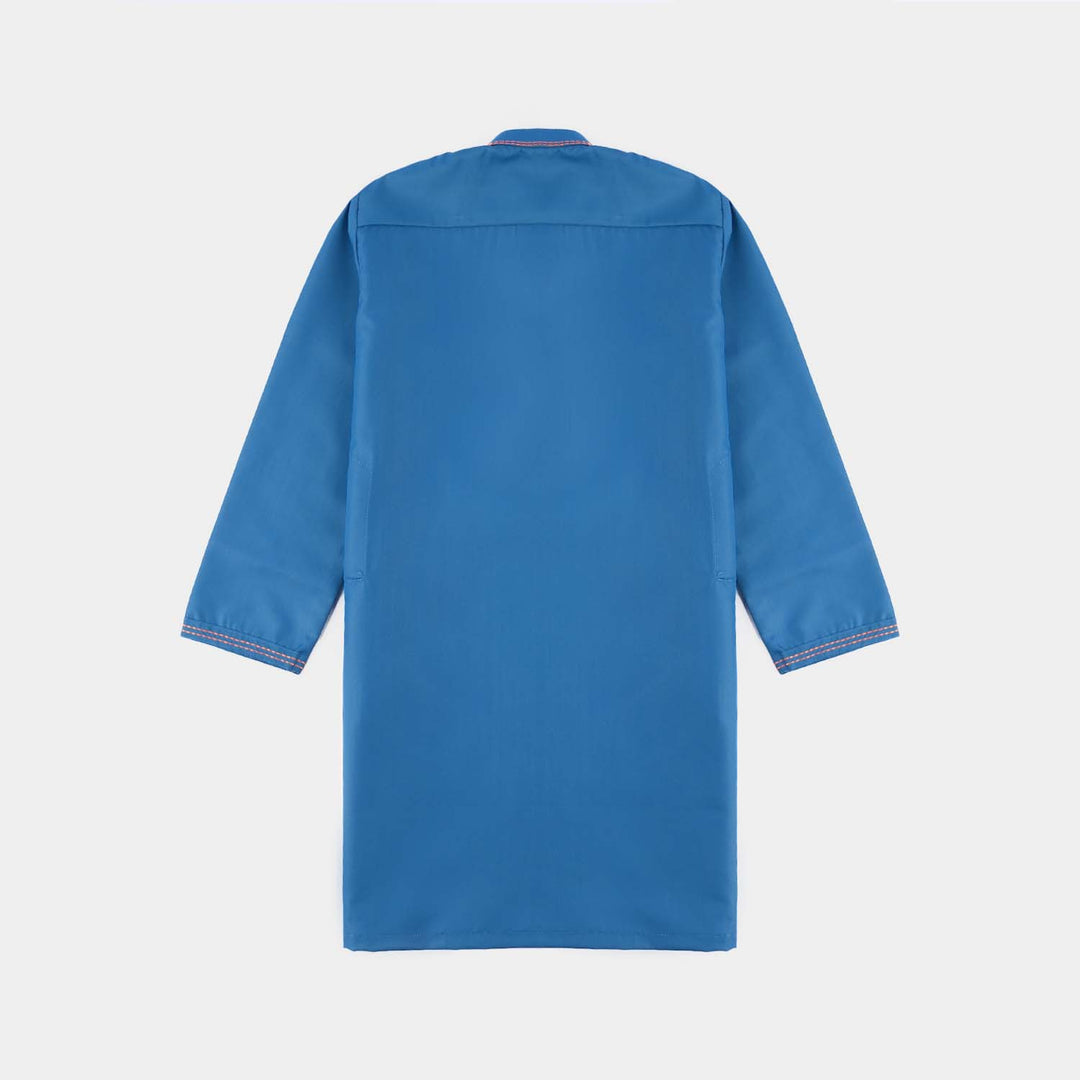 Boys Poly Viscose Embroidered Kurta (Funky)-T.Blue