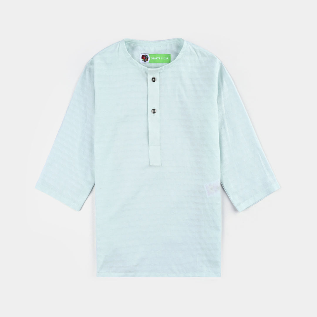 Infant Boys Cotton Jacquard Basic Kurta (Salt Air)-SKY BLUE