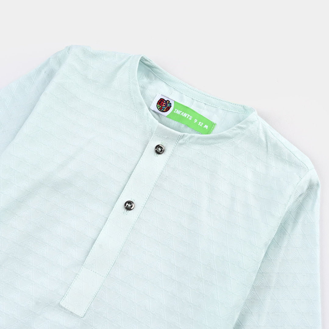 Infant Boys Cotton Jacquard Basic Kurta (Salt Air)-SKY BLUE