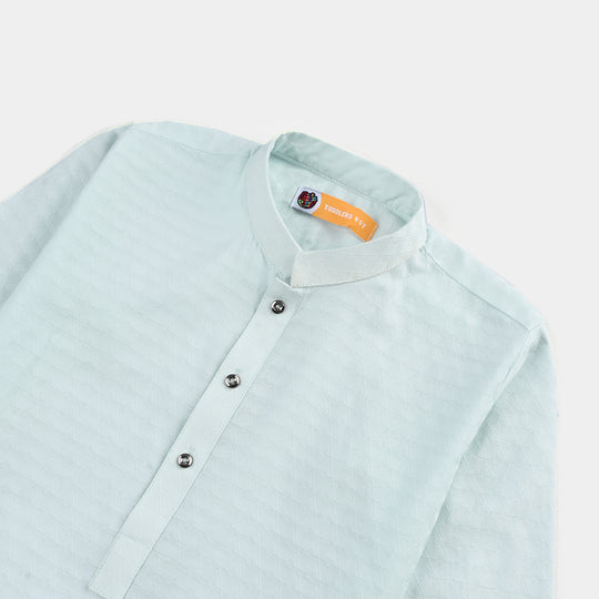 Boys Cotton Jacquard Basic Kurta (Salt Air)-SKY BLUE