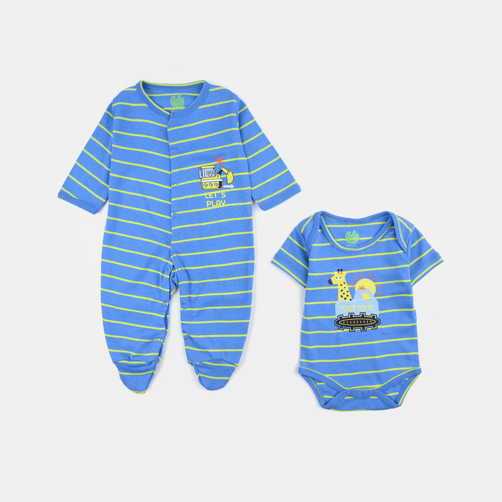 6 Piece Boys Cotton Jersey Set Lets's Play-L.Blue