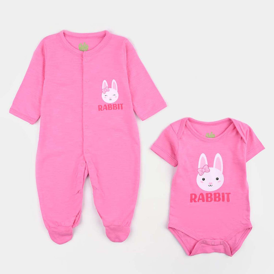 Girls Cotton Jersey Set 6PCs (Rabbit) - Dark Pink