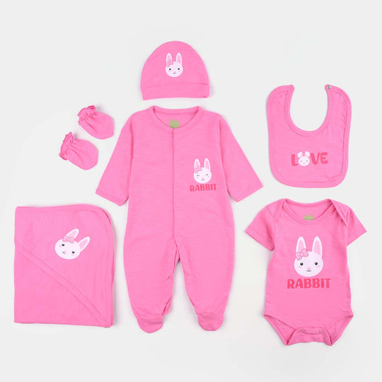 Girls Cotton Jersey Set 6PCs (Rabbit) - Dark Pink
