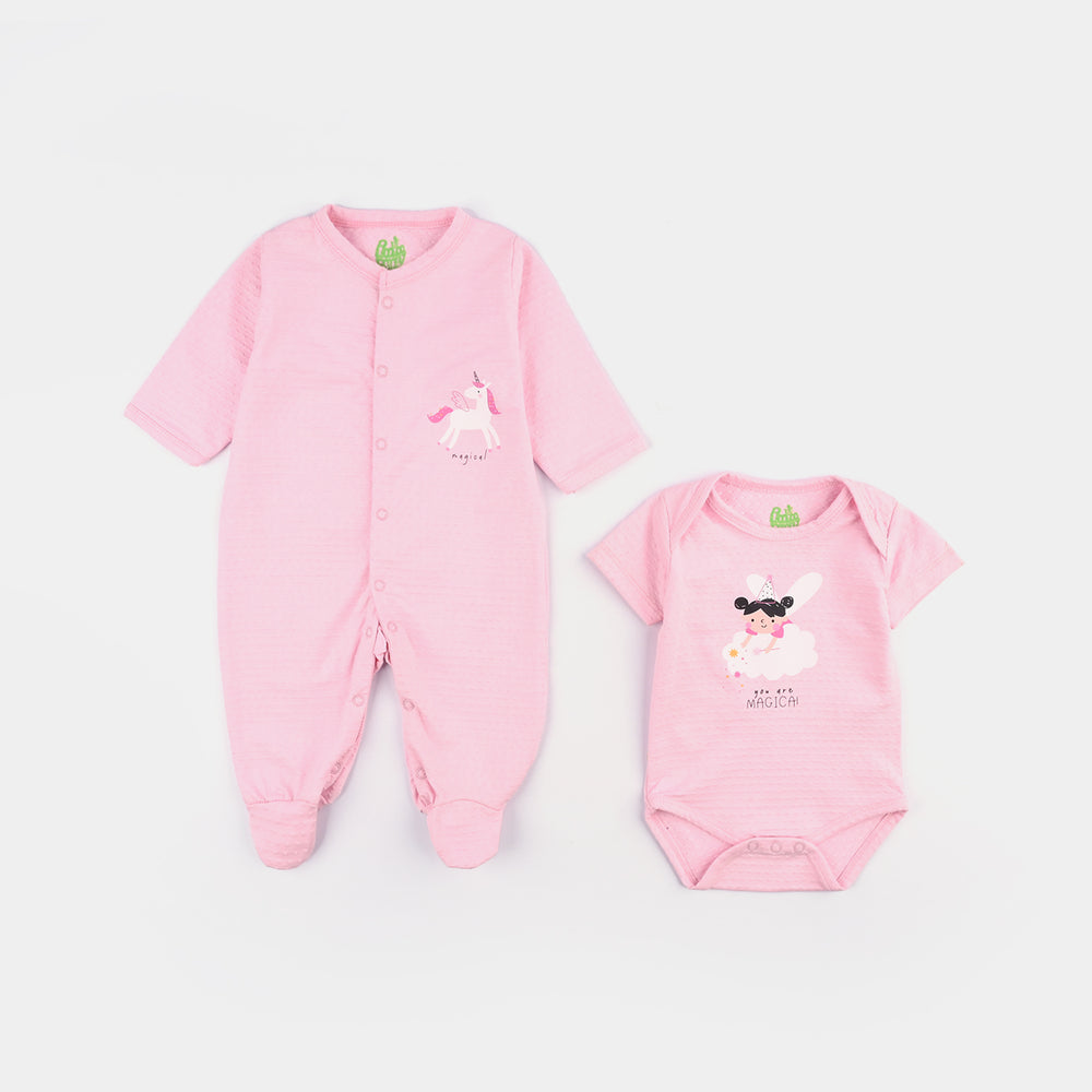 Girls Cotton Jersey Set 6PCs (Magical Unicorn) - Light Pink
