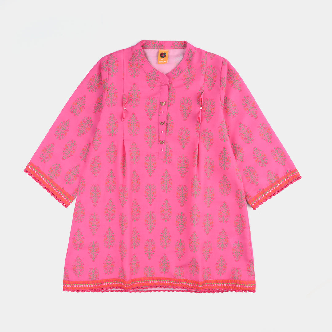 Girls Poly Cambric Printed 2 Pcs Bliss-Pink