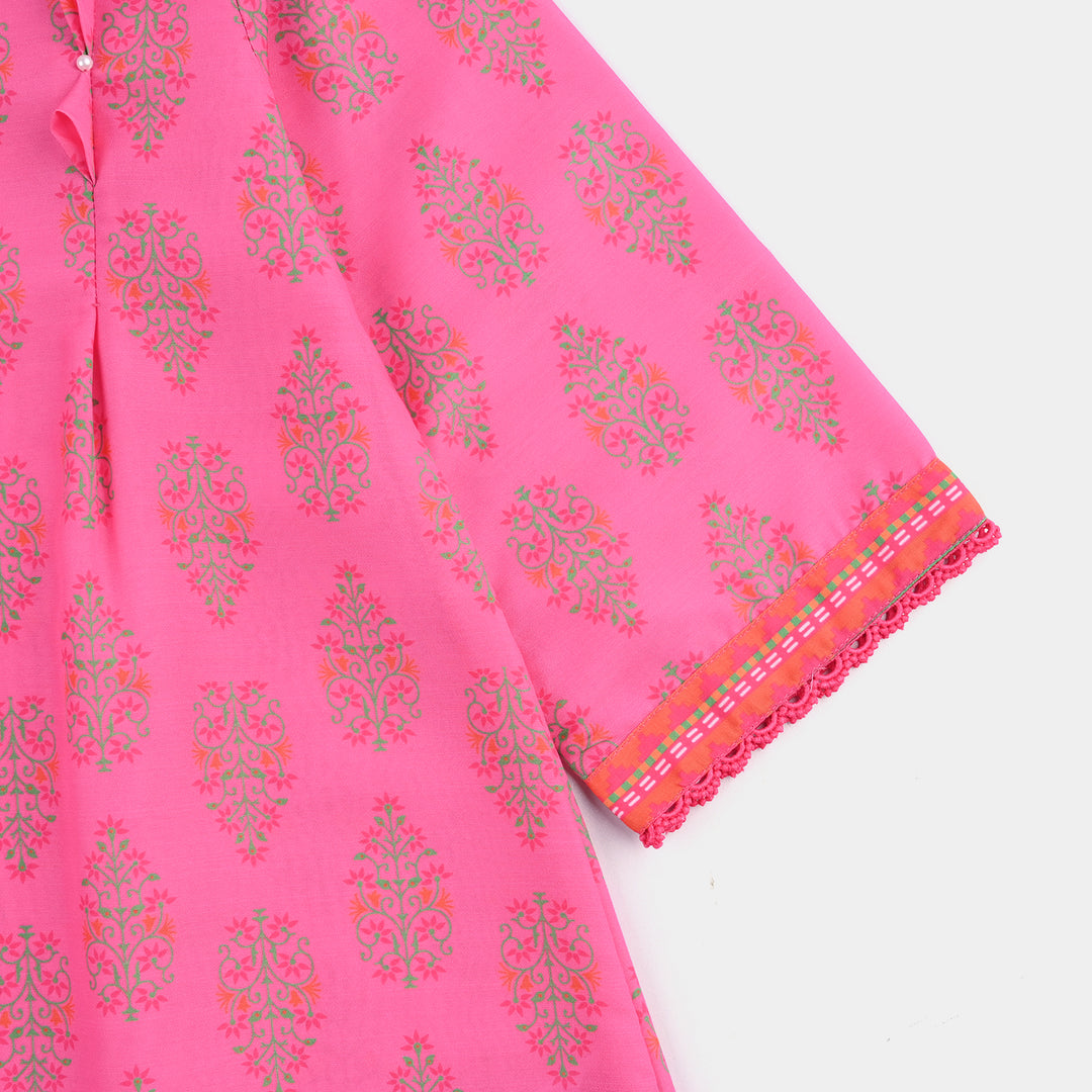 Girls Poly Cambric Printed 2 Pcs Bliss-Pink