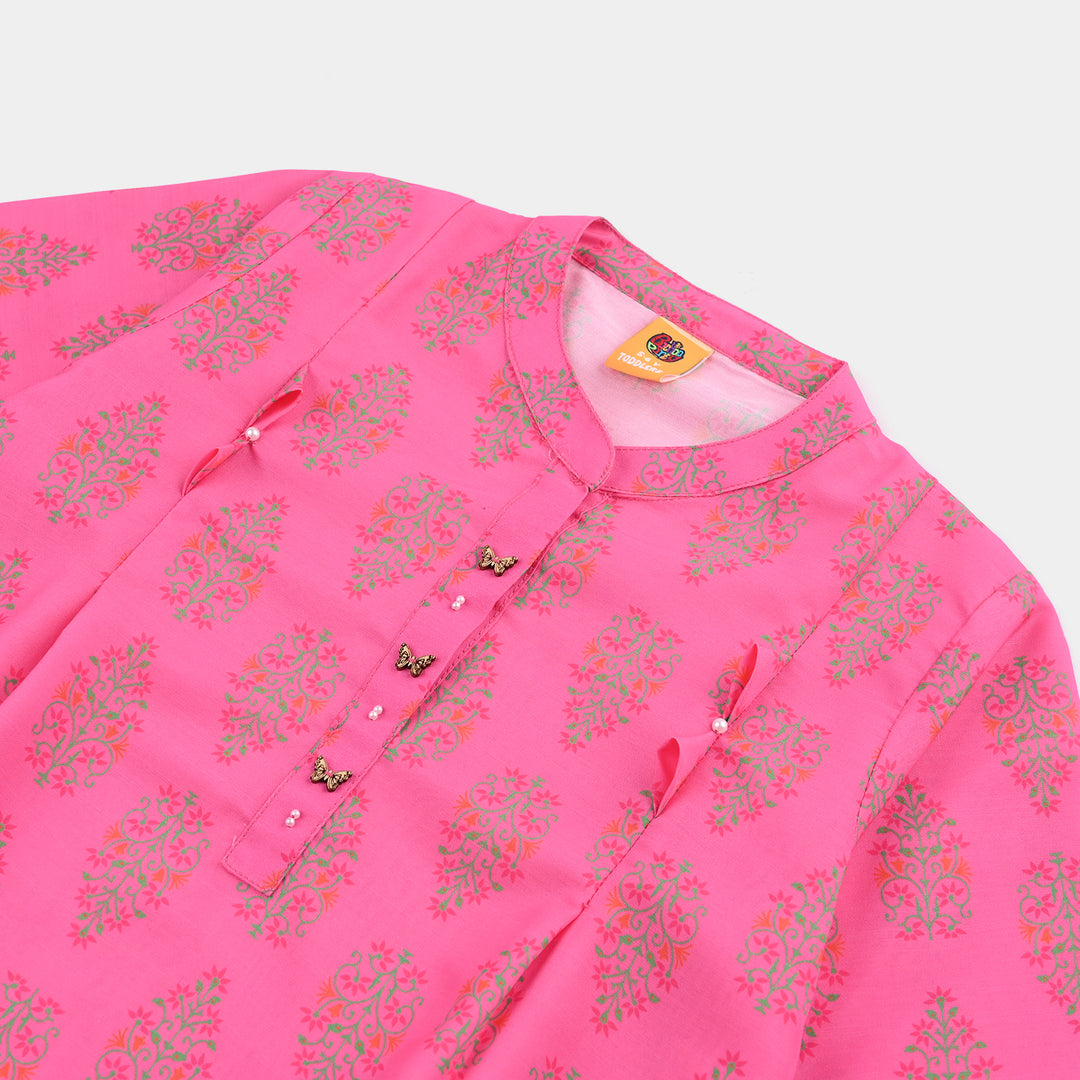 Girls Poly Cambric Printed 2 Pcs Bliss-Pink