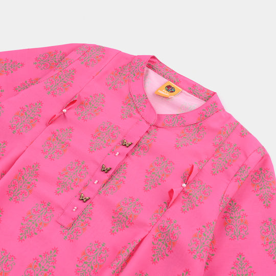 Girls Poly Cambric Printed 2 Pcs Bliss-Pink