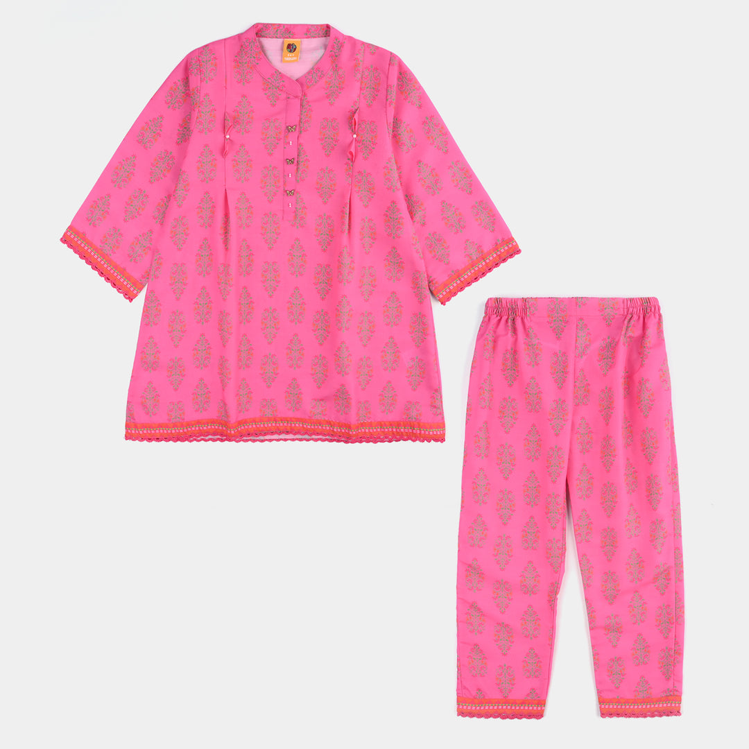 Girls Poly Cambric Printed 2 Pcs Bliss-Pink