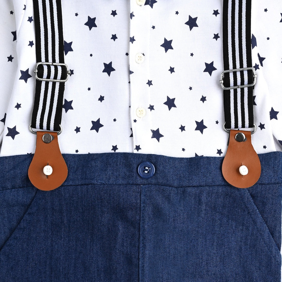 Infant Boys Cotton Interlock Romper Formal Stripes-White/Navy