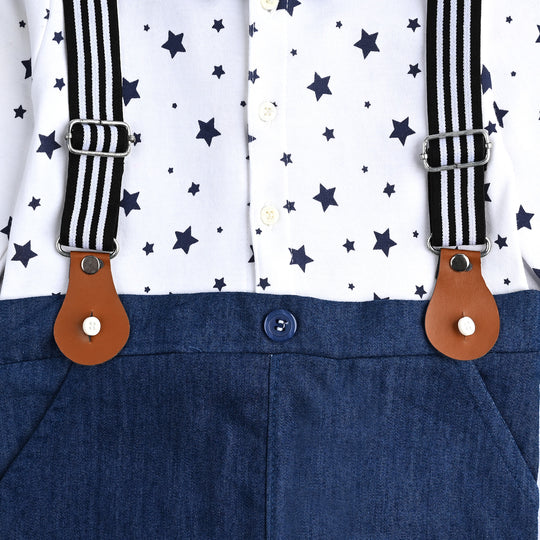 Infant Boys Cotton Interlock Romper Formal Stripes-White/Navy