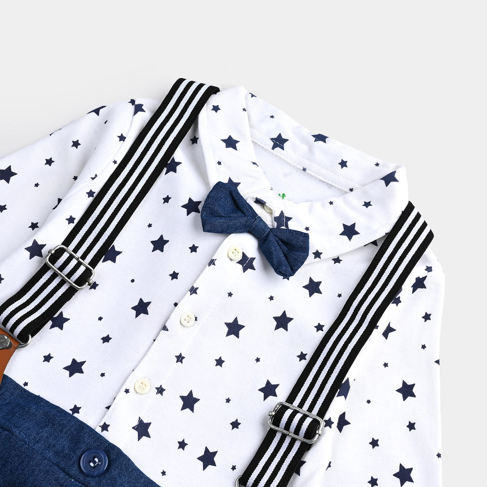 Infant Boys Cotton Interlock Romper Formal Stripes-White/Navy