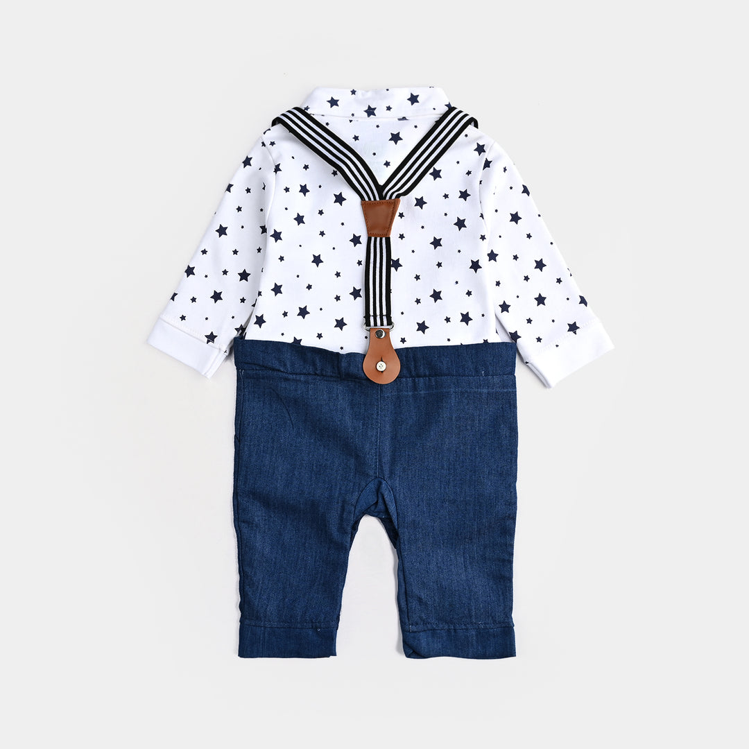 Infant Boys Cotton Interlock Romper Formal Stripes-White/Navy