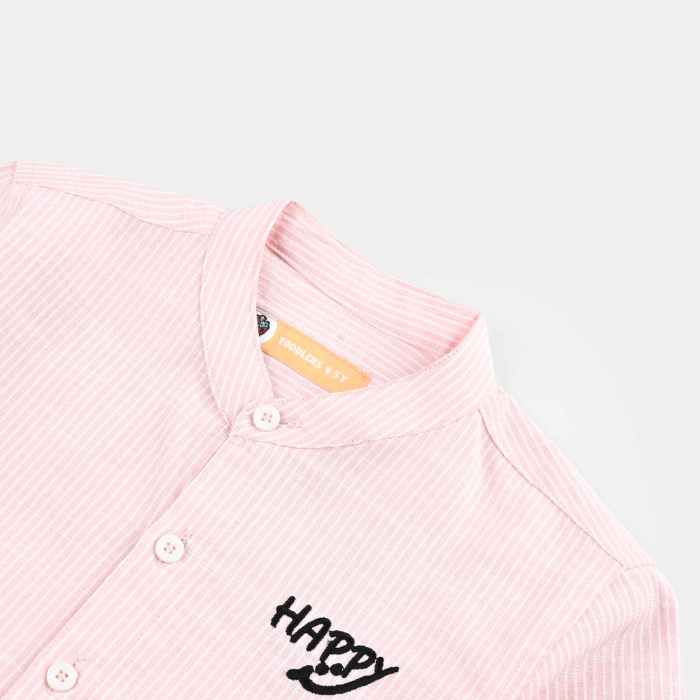 Boys Yarn Dyed Casual Shirt H/S (Happy)-Peach.stripe